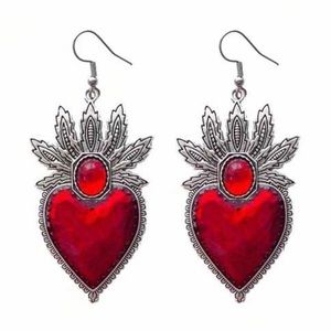 “Blooming Sacred Heart” Ruby Red Fiery Jesus Immaculate Mary Catholic Earrings
